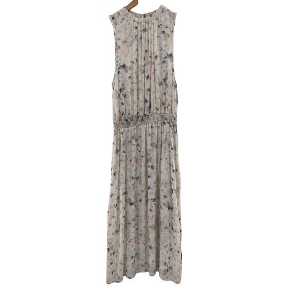 Bella Dahl Sleeveless Smocked Waist Dusty Floral Pastel Midi Dress Size Large - Picture 2 of 16